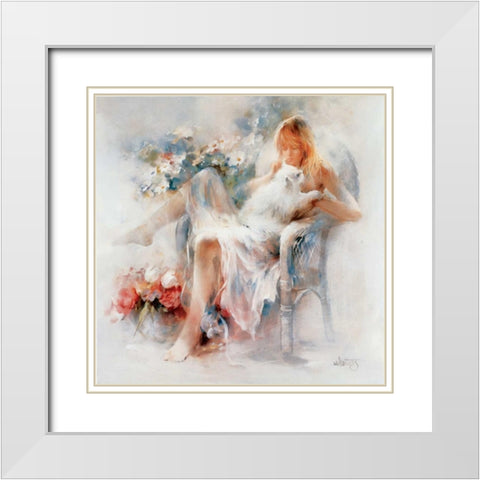 Young girl White Modern Wood Framed Art Print with Double Matting by Haenraets, Willem