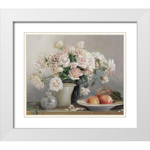 Roses in vase White Modern Wood Framed Art Print with Double Matting by Roelofs, Wouter