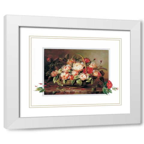 Basket with roses White Modern Wood Framed Art Print with Double Matting by Roelofs, Wouter