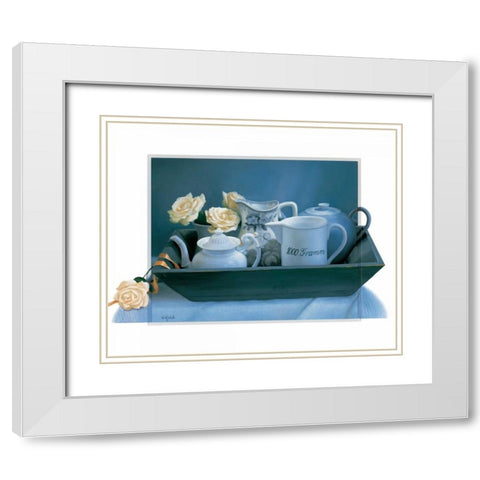 Tea time White Modern Wood Framed Art Print with Double Matting by Roelofs, Wouter