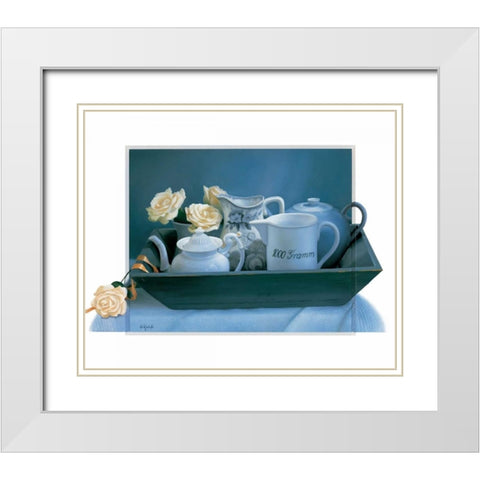 Tea time White Modern Wood Framed Art Print with Double Matting by Roelofs, Wouter