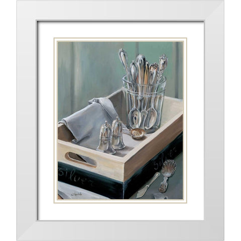 Silverware II White Modern Wood Framed Art Print with Double Matting by Roelofs, Wouter