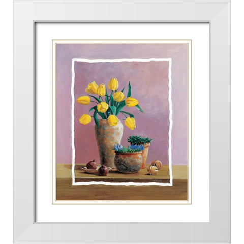 Yellow tulips White Modern Wood Framed Art Print with Double Matting by Roelofs, Wouter