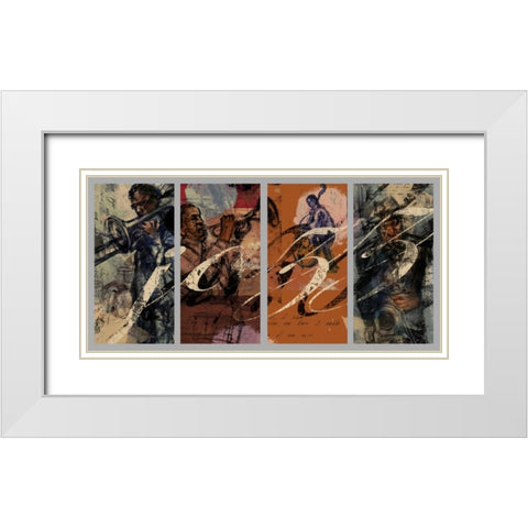 JAZZ - 4 panel White Modern Wood Framed Art Print with Double Matting by Yang, Eric