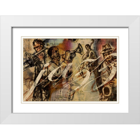 JAZZ White Modern Wood Framed Art Print with Double Matting by Yang, Eric