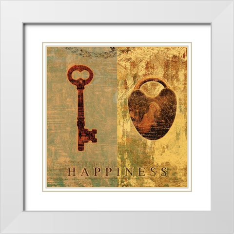 HAPPINESS White Modern Wood Framed Art Print with Double Matting by Yang, Eric