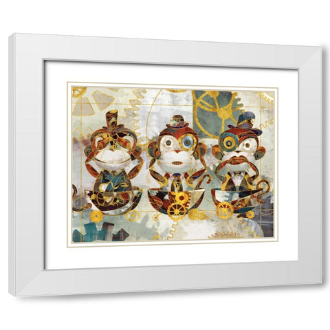 STEAMPUNK MONKEYS White Modern Wood Framed Art Print with Double Matting by Yang, Eric