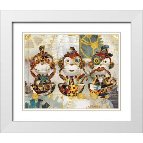 STEAMPUNK MONKEYS White Modern Wood Framed Art Print with Double Matting by Yang, Eric