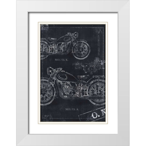 MOTORCYCLE CO. BLUEPRINT BLACK II White Modern Wood Framed Art Print with Double Matting by Yang, Eric