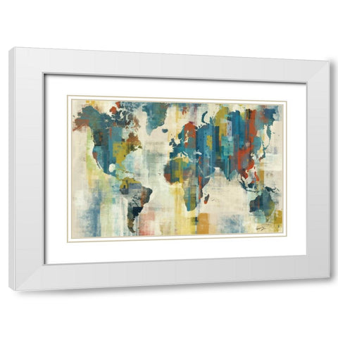 WORLD MAP White Modern Wood Framed Art Print with Double Matting by Yang, Eric