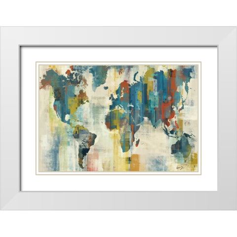 WORLD MAP White Modern Wood Framed Art Print with Double Matting by Yang, Eric