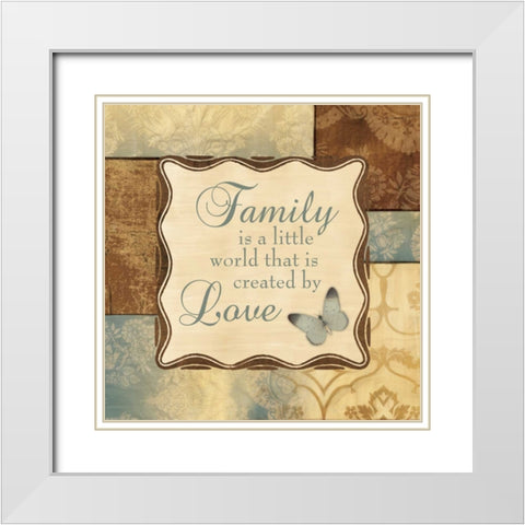 FAMILY IS A LITTLE WORLD White Modern Wood Framed Art Print with Double Matting by Ballantyne, Piper