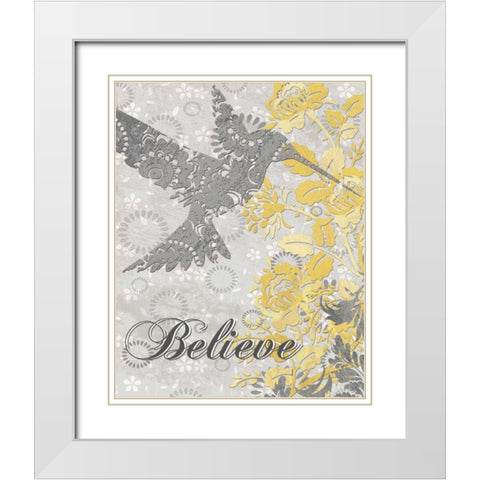 BELIEVE BIRD White Modern Wood Framed Art Print with Double Matting by Ballantyne, Piper
