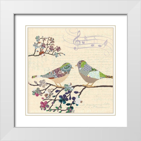 PATCH WORK BIRDS II White Modern Wood Framed Art Print with Double Matting by Ballantyne, Piper