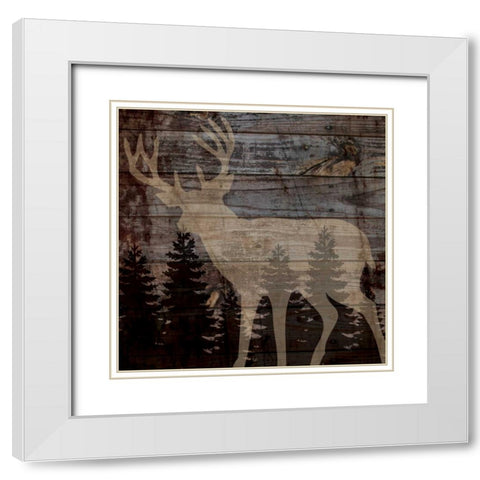 RUSTIC DEER White Modern Wood Framed Art Print with Double Matting by Ballantyne, Piper