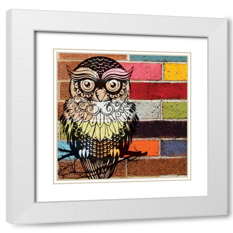 BRICK WALL OWL White Modern Wood Framed Art Print with Double Matting by Ballantyne, Piper