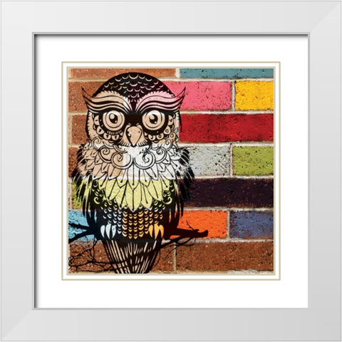 BRICK WALL OWL White Modern Wood Framed Art Print with Double Matting by Ballantyne, Piper