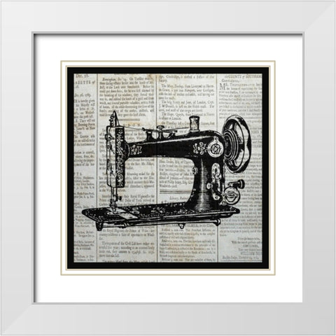 VINTAGE SEWING MACHINE White Modern Wood Framed Art Print with Double Matting by Ballantyne, Piper