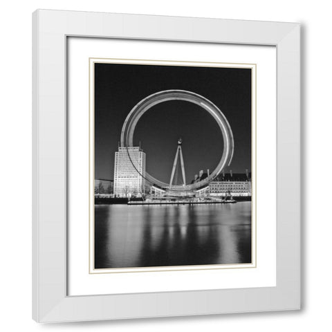 London Eye Millennium Wheel Night White Modern Wood Framed Art Print with Double Matting by Frank, Assaf