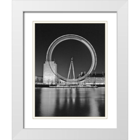 London Eye Millennium Wheel Night White Modern Wood Framed Art Print with Double Matting by Frank, Assaf