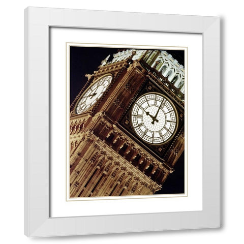 Low angle view of big ben at night, Parliament, England White Modern Wood Framed Art Print with Double Matting by Frank, Assaf