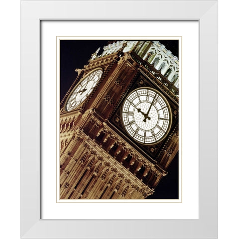 Low angle view of big ben at night, Parliament, England White Modern Wood Framed Art Print with Double Matting by Frank, Assaf