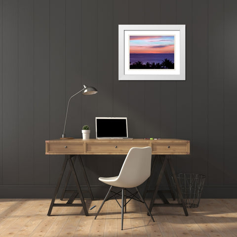 Sea by palm tree at dusk, elevated view White Modern Wood Framed Art Print with Double Matting by Frank, Assaf