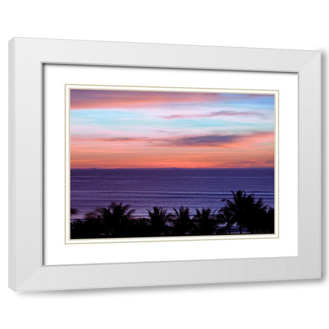 Sea by palm tree at dusk, elevated view White Modern Wood Framed Art Print with Double Matting by Frank, Assaf