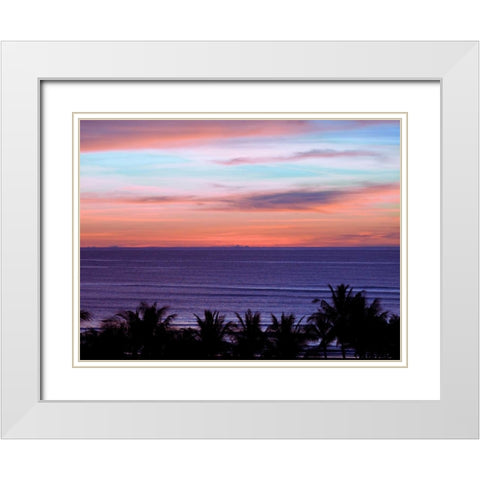 Sea by palm tree at dusk, elevated view White Modern Wood Framed Art Print with Double Matting by Frank, Assaf