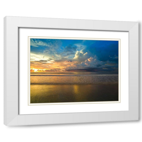 Beach with dramatic sky at dusk, Malaysia White Modern Wood Framed Art Print with Double Matting by Frank, Assaf