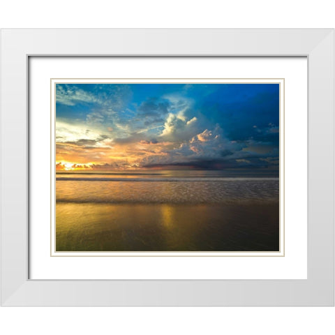 Beach with dramatic sky at dusk, Malaysia White Modern Wood Framed Art Print with Double Matting by Frank, Assaf