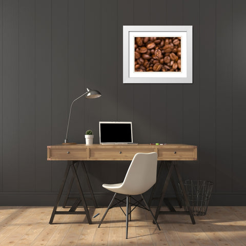 Top view of coffee beans White Modern Wood Framed Art Print with Double Matting by Frank, Assaf