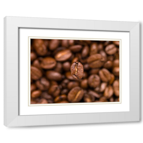 Top view of coffee beans White Modern Wood Framed Art Print with Double Matting by Frank, Assaf