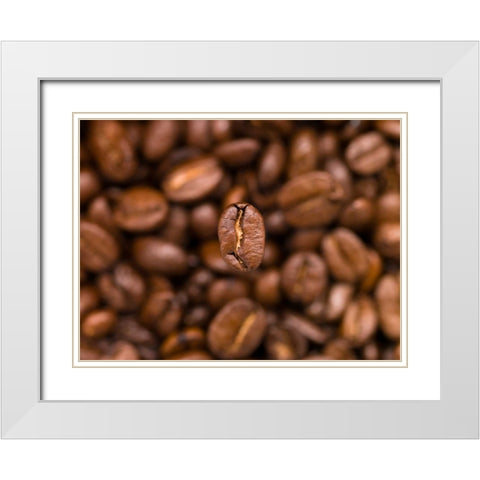Top view of coffee beans White Modern Wood Framed Art Print with Double Matting by Frank, Assaf