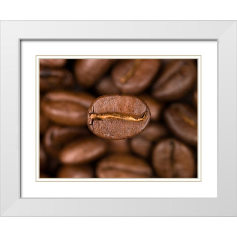 Top view of coffee beans White Modern Wood Framed Art Print with Double Matting by Frank, Assaf
