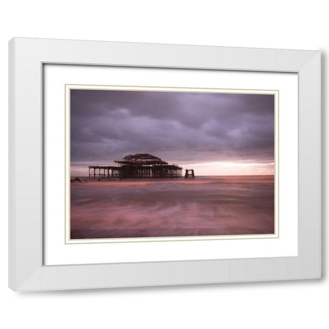 Brighton Pier at dusk White Modern Wood Framed Art Print with Double Matting by Frank, Assaf