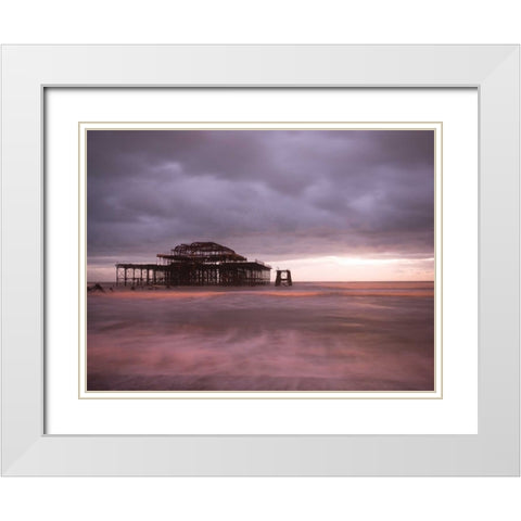 Brighton Pier at dusk White Modern Wood Framed Art Print with Double Matting by Frank, Assaf