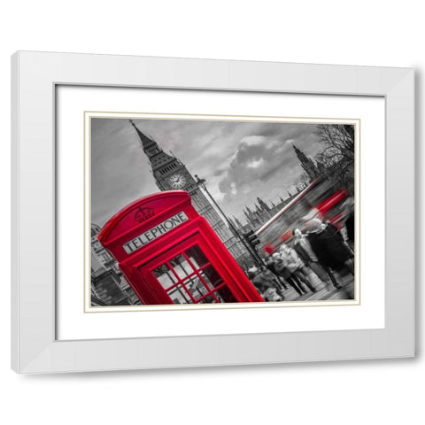 London Houses of Parliment telephone box and stormy clouds White Modern Wood Framed Art Print with Double Matting by Frank, Assaf
