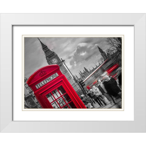 London Houses of Parliment telephone box and stormy clouds White Modern Wood Framed Art Print with Double Matting by Frank, Assaf