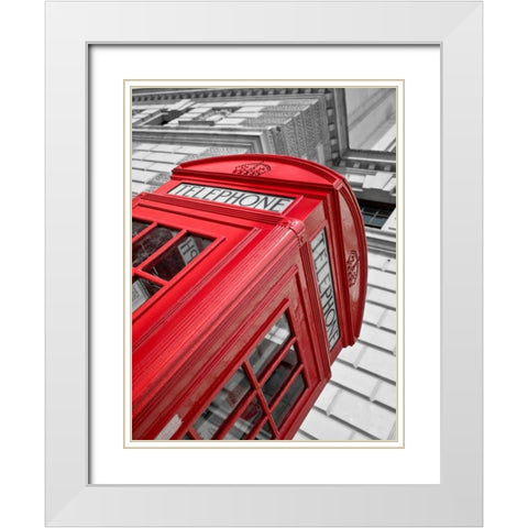 Close-up of telephone box, low angle view, England White Modern Wood Framed Art Print with Double Matting by Frank, Assaf