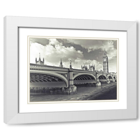 Big Ben London Bus White Modern Wood Framed Art Print with Double Matting by Frank, Assaf