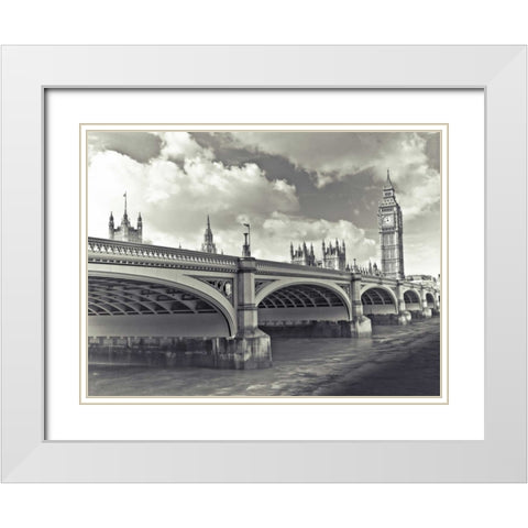 Big Ben London Bus White Modern Wood Framed Art Print with Double Matting by Frank, Assaf