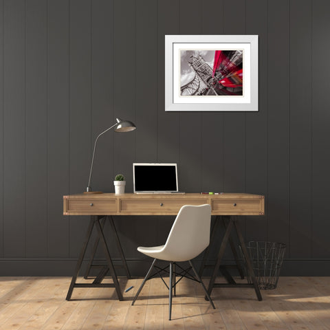 England, London, Double-Decker bus on tower bridge White Modern Wood Framed Art Print with Double Matting by Frank, Assaf