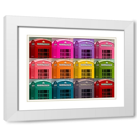 Muti coloured telephone boxes White Modern Wood Framed Art Print with Double Matting by Frank, Assaf