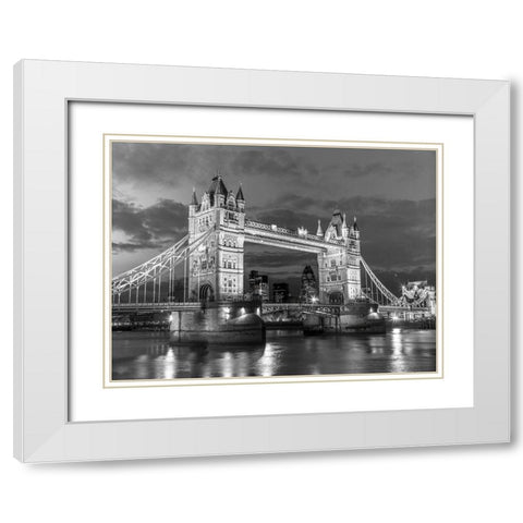 Tower bridge London at night White Modern Wood Framed Art Print with Double Matting by Frank, Assaf