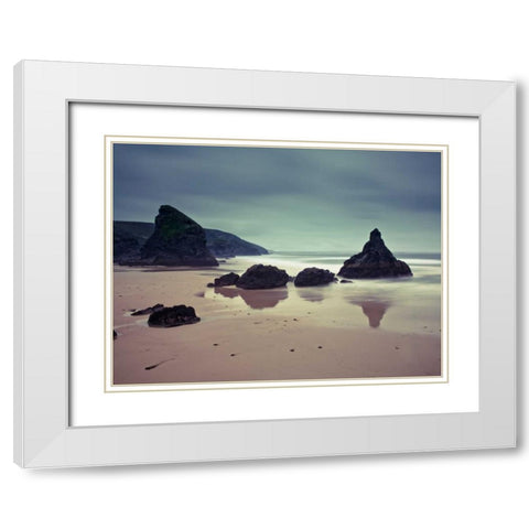 Bedruthan Steps beach Cornwall White Modern Wood Framed Art Print with Double Matting by Frank, Assaf