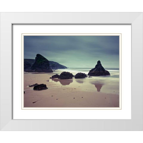Bedruthan Steps beach Cornwall White Modern Wood Framed Art Print with Double Matting by Frank, Assaf