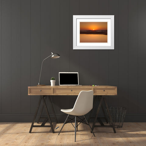 Suntset reflection in water, Palmachim Beach, Israel White Modern Wood Framed Art Print with Double Matting by Frank, Assaf