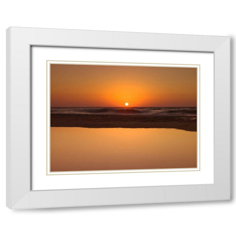 Suntset reflection in water, Palmachim Beach, Israel White Modern Wood Framed Art Print with Double Matting by Frank, Assaf