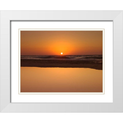 Suntset reflection in water, Palmachim Beach, Israel White Modern Wood Framed Art Print with Double Matting by Frank, Assaf